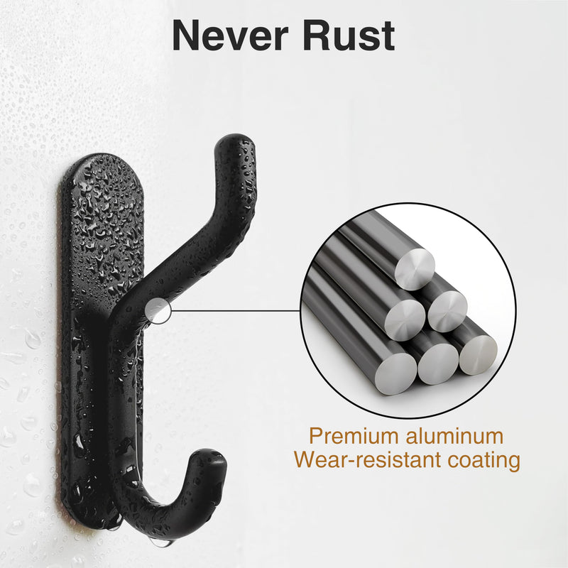 4 PCS Coat Hook Adhesive Towel Hook Heavy Duty Wall Mounted Black Black 4 pcs