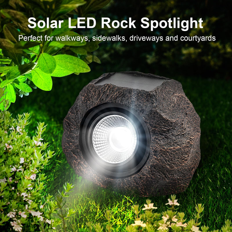 Solar Garden Rock Lights Outdoor - IP65 LED Waterproof Solar Spotlight, Solar Powered Landscape Path Decorative Garden Stone Lights for Pathway, Walkway, Yard, Patio (2 Pack) 2Pack-Bronze