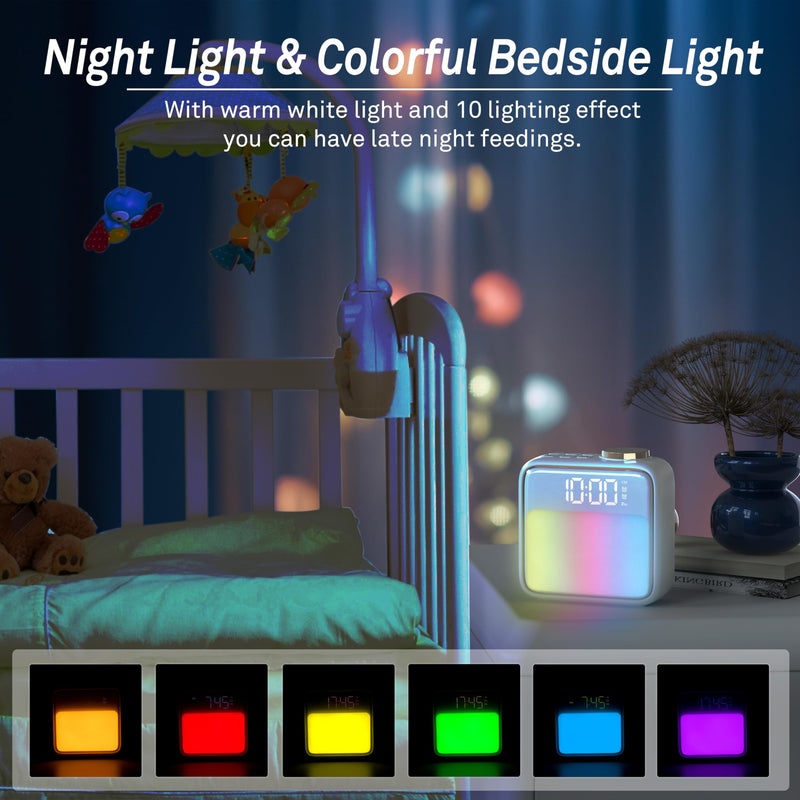 AIRIVO Alarm Clock Night Lights, Built-in Battery Alarm Clock for Bedrooms, 6 Scenes & White Noise Sync, Dual Alarms & Snooze, for Heavy Sleepers, Gifts for Kids Teens Beige