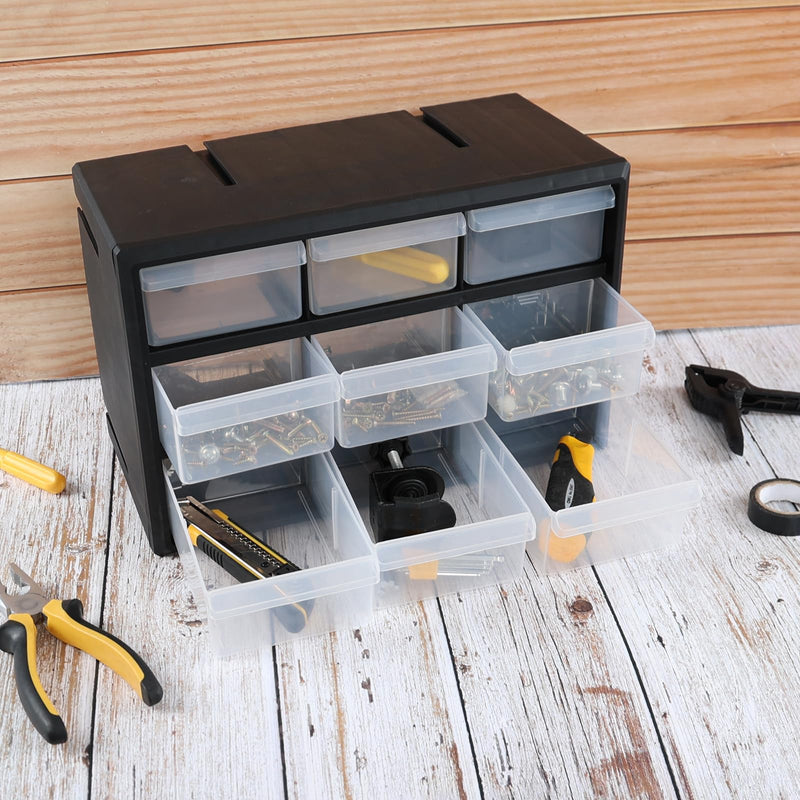 Obstnny 9 Drawer Plastic Parts Storage Hardware and Craft Cabinet, Drawer Parts Organizer, Black