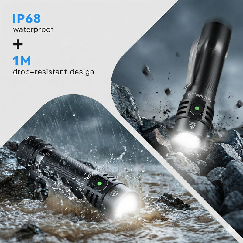 sofirn SC18 Rechargeable Flashlight 1800 High Lumens, Super Bright EDC Pocket Light with USB-C Charging, IP68 Waterproof Handheld Flashlight for Camping, Hiking, Dog Walking & Emergency