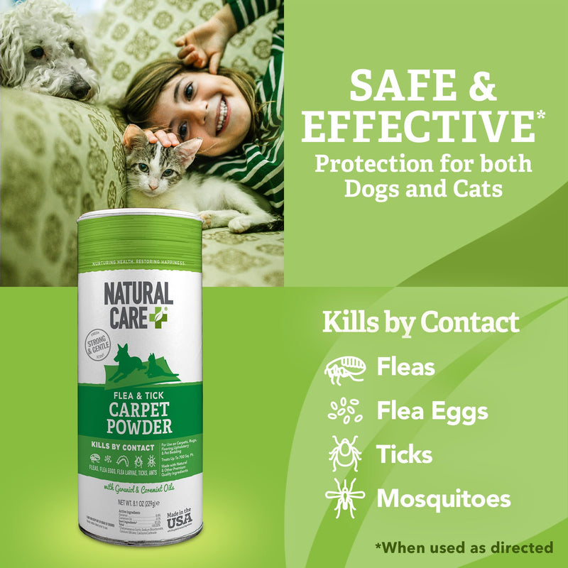 Flea and Tick Carpet Powder - Flea Treatment for Rugs, Carpet, or Pet Bedding - 8.1 Ounce Canister