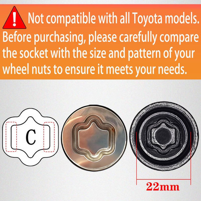C-Wheel Locking Nut Key Compatible with Toyota Models, Lexus, Tacoma, Wheel Lock Nut Socket Adapter Set, Wheel Anti-Theft Lug Nut Removal Tool Socket C