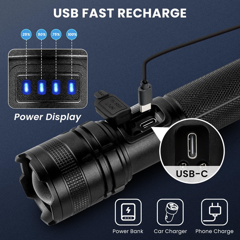 THY TRY Rechargeable LED Flashlights High Lumens, 90000LM Super Bright Flashlights with 7 Modes, High Powered Handheld Flash Light for Home Camping Hiking Night Work (2 Pack)