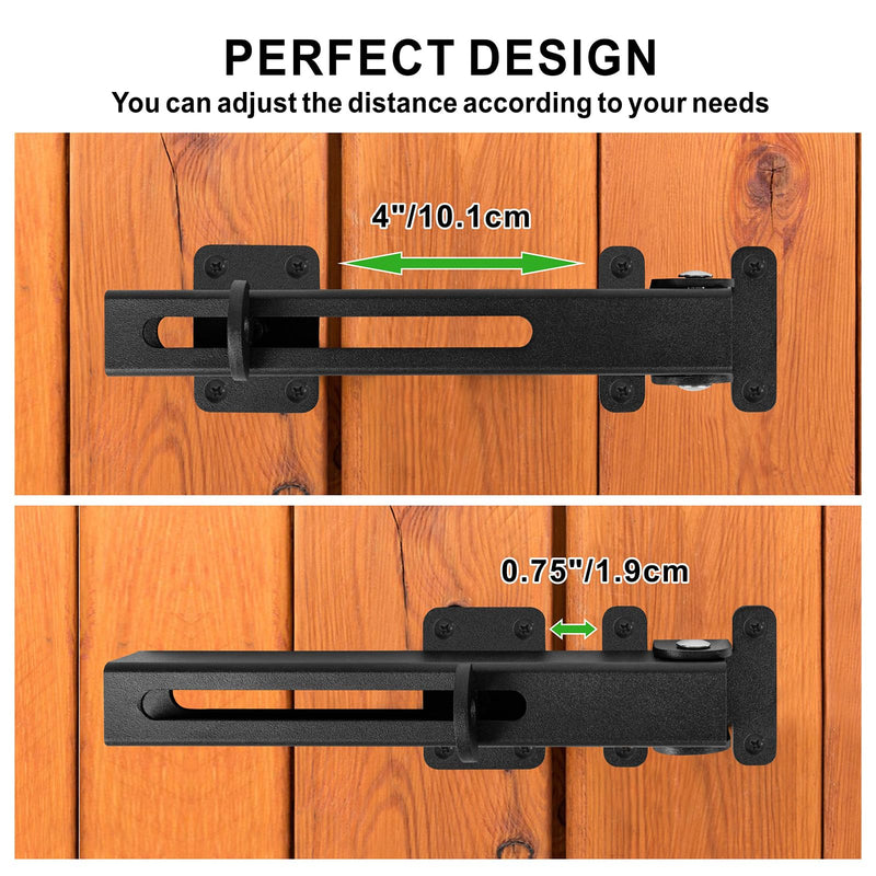 Flip Gate Latch Lock with Padlock Hole, Safety Door Bolt Latch Lock Heavy Duty Adjustable Door Latch, 8" Barn Door Lock, Suitable for Outdoor Wooden Fence, Swing Doors, Sheds, Patio Latches Black 1