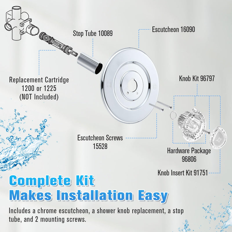 Enhon Tub and Shower Trim Kit, Shower Trim Compatible with Moen Chateau T470 Single Handle Tub/Shower Standard Valve, Escutcheon Screws Tube and Handle(Chrome, Knob) Chrome