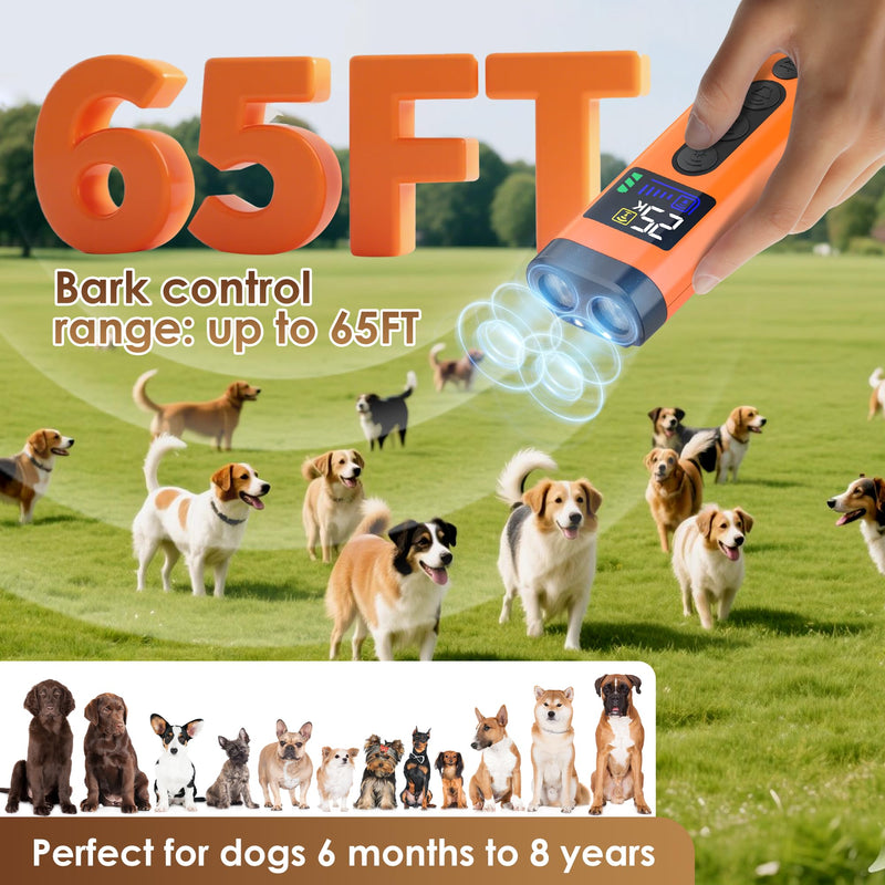 Dog Bark Deterrent Device – 65FT Range Anti Barking Device for Dogs, Stops Neighbor’s Dog Barking with 3 Ultrasonic Frequencies (25/30/40kHz) & 5 Sound Modes, for Indoor & Outdoor Training Orange