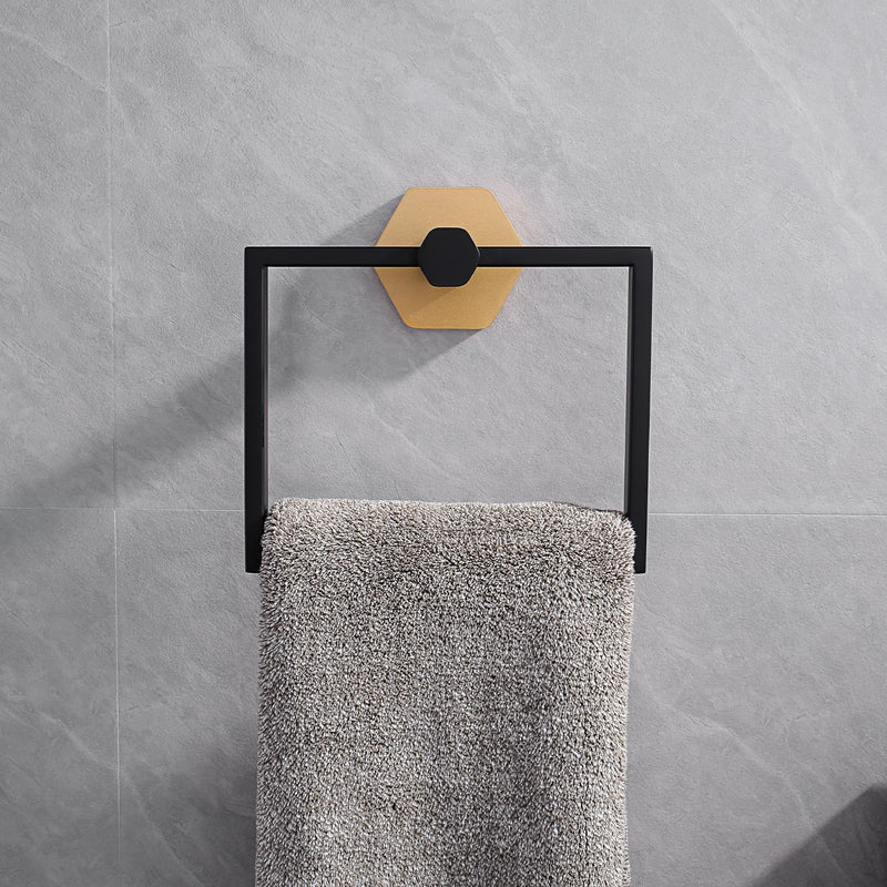 GERZWY Modern Towel Holder Stainless Steel Towel Ring for Bathroom Lavatory Wall Mount Contemporary Style (Black & Gold) Black & Gold