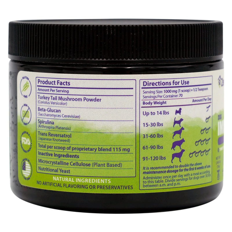 Dog Immune Support Premium Powder Topper, Turkey Tail, Spirulina & Beta-Glucan, Supports a Healthy Immune System & Digestion, Human-Grade, Made in USA 2.46 1 Pack