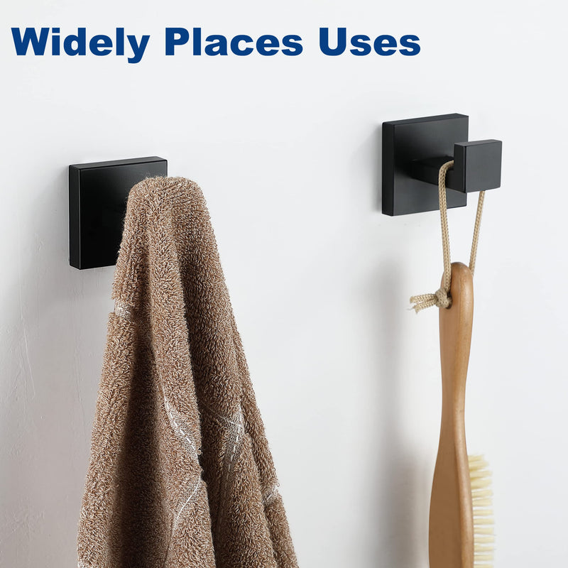 Towel Hooks for Bathrooms, Matte Black Towel Hook for Kitchen Bathroom, SUS304 Stainless Steel Coat Hook, Square Heavy Duty Holder Robe Hooks for Hanging Towels, Coats, sponges, Wall Mount, 4 Pack 2" 4Pack