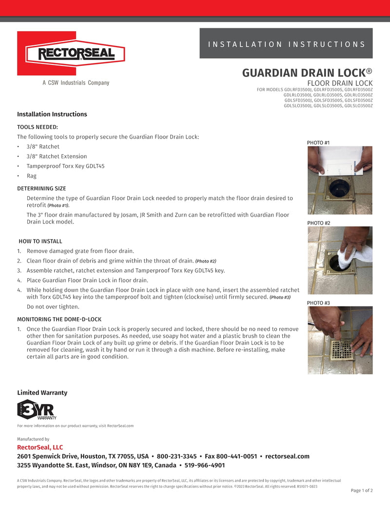 RectorSeal Guardian Drain Lock GDLRFD3500J Round Floor Drain Replacement Lock, 3.5 Inch Josam 4.65 Inch Round