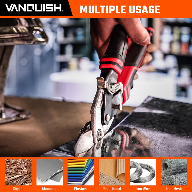 VANQUISH Aviation Tin Snips, Left Cut, Heavy Duty Metal Cutter Shears for Cutting Metal Sheet 3291 Long Left Cut