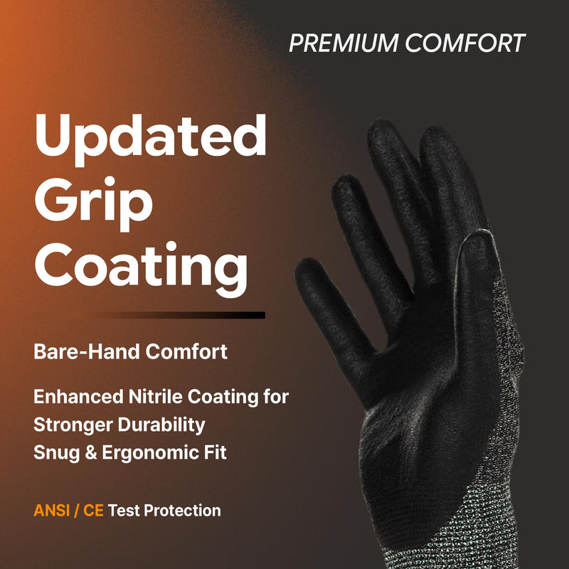 DEX FIT Nitrile Work Gloves FN330, 12 Pairs, 3D-Comfort Stretchy Fit, Firm Grip, Thin & Lightweight, Touch-Screen Compatible, Durable, Breathable & Cool, Machine Washable; Black Grey M (8) Medium(12 Pairs) Blackgrey