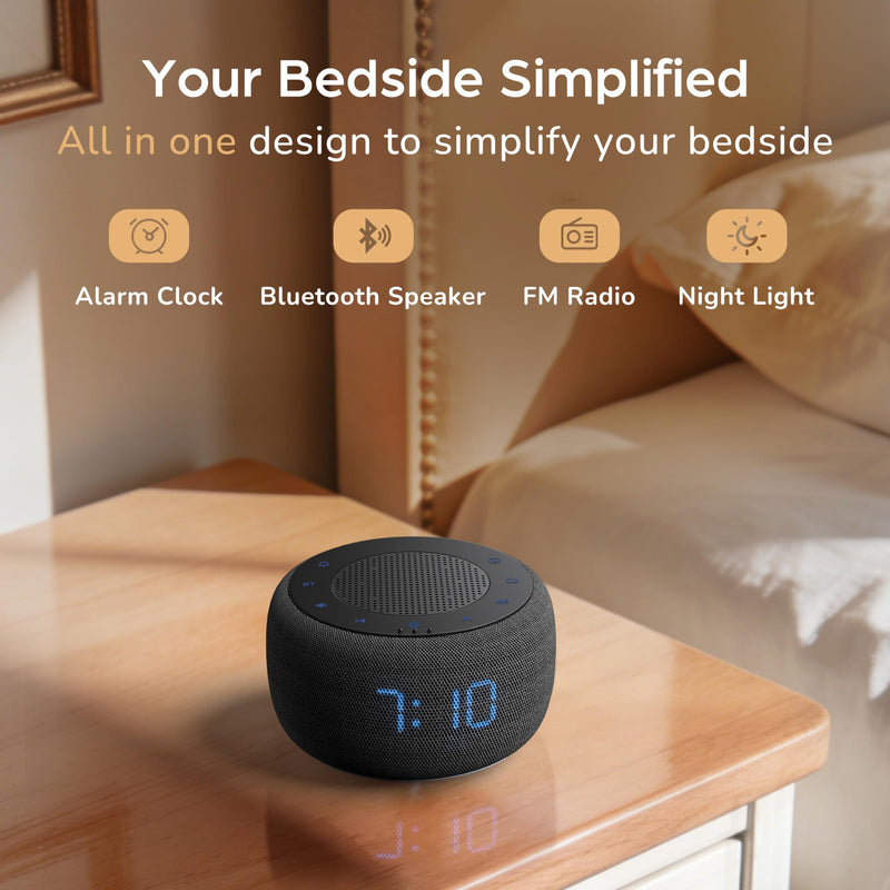 BUFFBEE Alarm Clock with Bluetooth Speaker & FM Radio for Bedside – Gradual Wake-Up Sounds, Fully Dimmable Display & Ambient Night Light, Plug-in Digital Clock for Bedroom Black