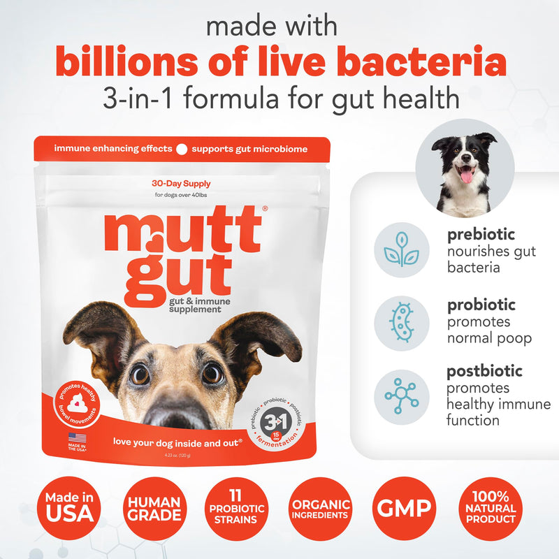 All Natural 3 in 1 Probiotics for Dogs-Postbiotic Powder Supplement-Made in USA- Digestive Enzymes Made with 135 Billion CFUs, Plant-Based Anti-Diarrhea & Antioxidant Dogs Probiotic(120g) 120g