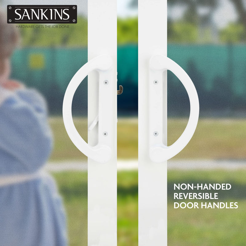Sliding Patio Door Handle Pull Set with Mortise Lock, Full Replacement White Diecast Non-Keyed Gate Handle Set for Sliding Glass Door, Fits 3-15/16” Hole Spacing Handle Set+Mortise Lock