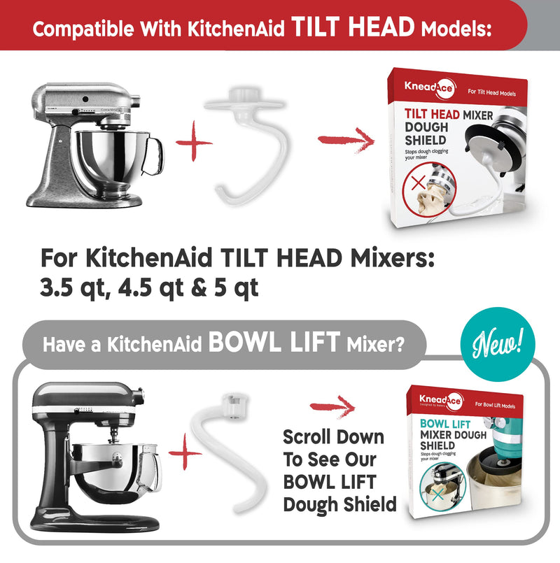 KneadAce Dough Hook Shield For Kitchen Aid - Prevents Your Dough from Climbing Up and Clogging Up Your Mixer – Mess Free Mixer Accessory Compatible With Most KitchenAid C Shape Dough Hooks (White) White
