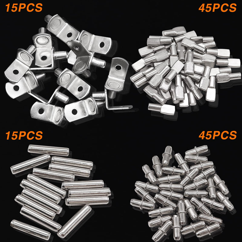 Taiss 120PCS Shelf Pins Kit 4 Styles,Nickel Plated Shelf Support Pegs,Shelf Bracket Pegs,Bookshelf Pegs,shelf holders pegs,kitchen cabinet shelf pegs for shelves Kitchen Furniture and Closet