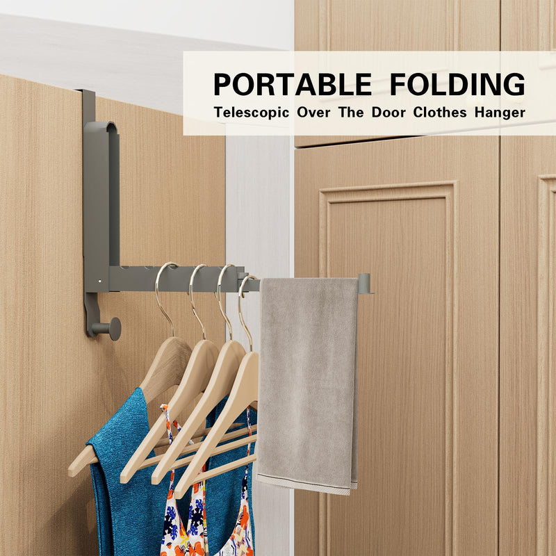 Over The Door Drying Rack, Foldable Portable Over The Door Hooks Hanger with Towel Racks for Coat Clothes Laundry Bathroom Bedroom Travel Hangers (Space Grey, 1 Pack) Space Grey