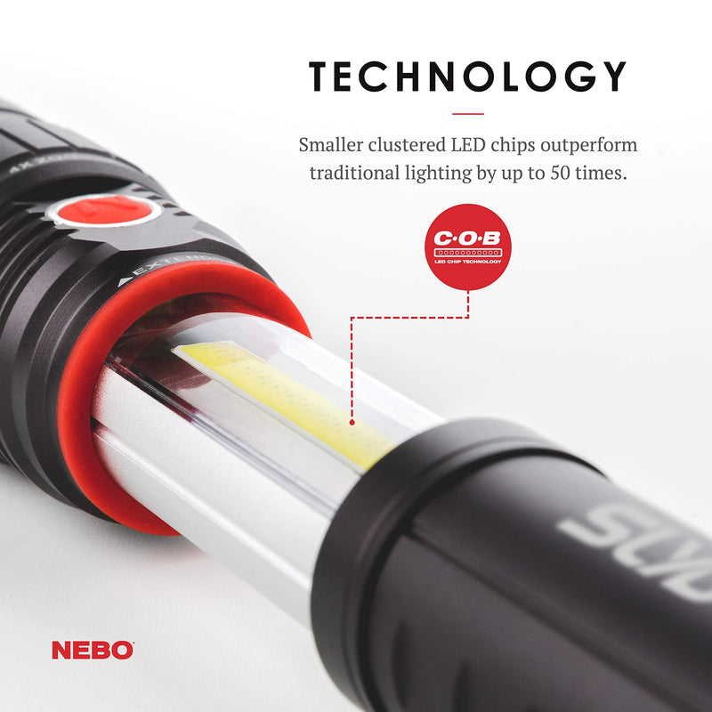 NEBO 300-Lumen LED Worklight Flashlight: Slyde+ Has a Strong Magnetic Base; Use as a Standard Flashlight or Slide to Open and Reveal the Best Work Light - Nebo 6525 300 Lumens