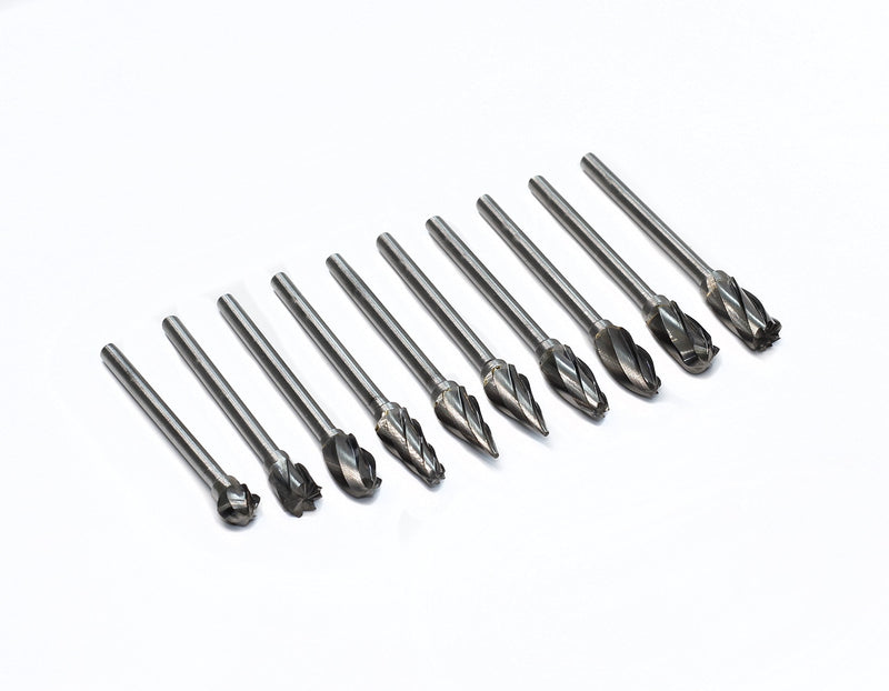 1/8 inch Carbide Burr Set - 10pcs Aluma Cut Carbide Rotary Burrs for Aluminum 3mm Shank Fits Die Grinder Drill for Woodworking,Drilling, Aluminum Craving,Engraving, Polishing