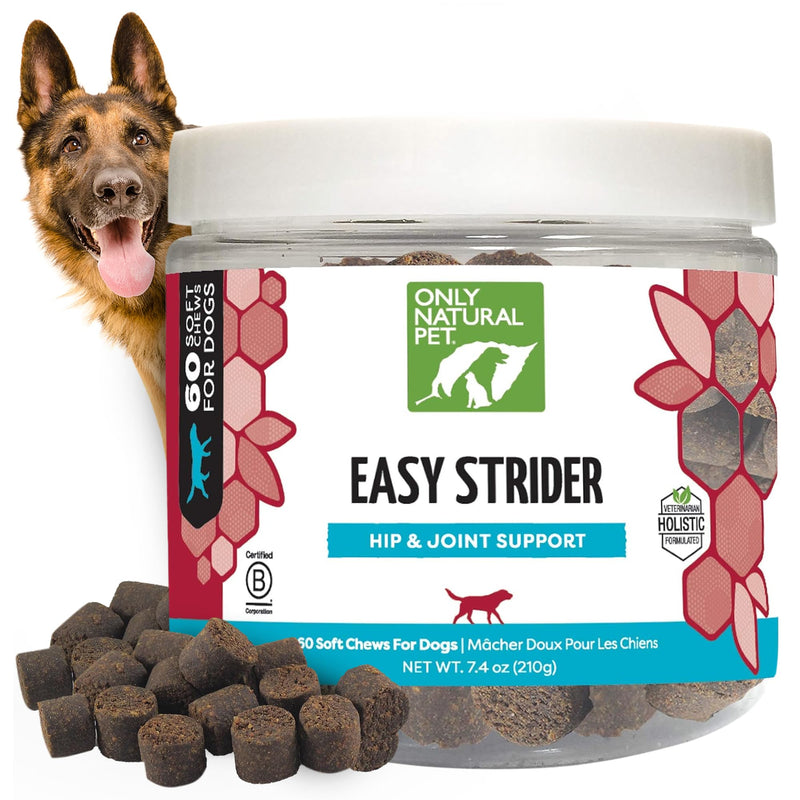Only Natural Pet Easy Strider Hip and Joint Supplement, All Natural Holistic Glucosamine & Turmeric Formula for Dogs - Made in USA, 60 Soft Chews