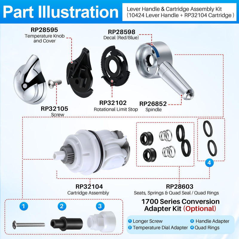 Handle & Cartridge Kit Compatible with Delta 1700/17 Monitor (1700 Series) 1700 Series