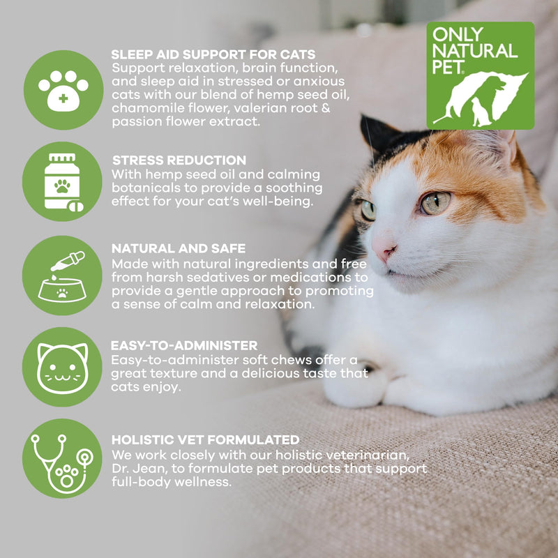 Only Natural Pet Calming Hemp Soft Chews - Relaxation Composure Sedative Tranquilizer Treats for Cat Stress Reduction w/Soothing Botanicals Supports Sleep Aid Quiet Travel Chill Vet Visit - 60 Count - PawsPlanet Australia