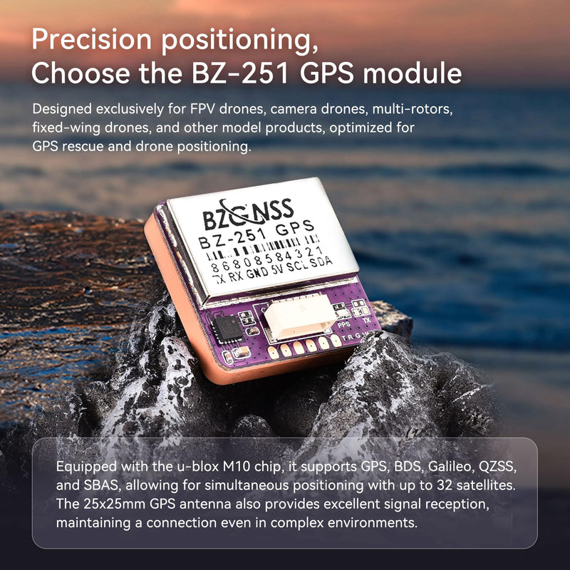 BZGNSS BZ-251 FPV GPS Module - Dual Protocol M10 Drone GPS for RC FPV Drone Racing Fixed-Wing Long-Range Flight Compatible with F405 F722 Flight Controller by Speedybee