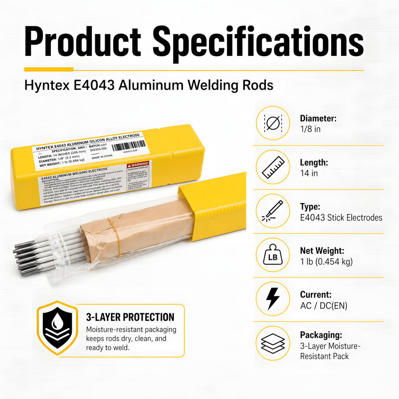 E4043 Aluminum Welding Rods 1/8" x 14" Stick Electrodes, 1lb | Aluminum Repair, Moisture-Resistant Pack, Stable Arc Low Spatter, Professional & DIY