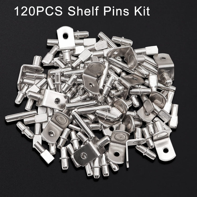 Taiss 120PCS Shelf Pins Kit 4 Styles,Nickel Plated Shelf Support Pegs,Shelf Bracket Pegs,Bookshelf Pegs,shelf holders pegs,kitchen cabinet shelf pegs for shelves Kitchen Furniture and Closet