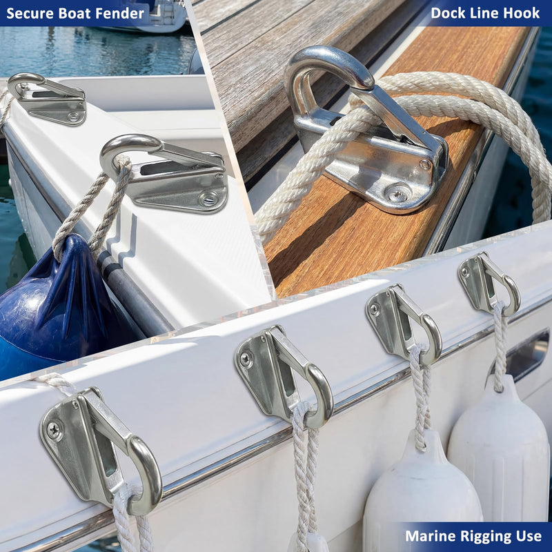 Frienda Boat Fender Hooks 316 Stainless Steel (6 Pack), Wall Mounted Marine Fender Clips with Spring Latch & 12 Screws, Dock Rust Proof Hardware for Boats Yachts Ropes