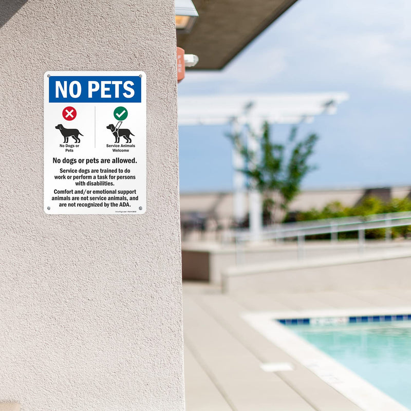 SmartSign 14 x 10 inch “No Pets - No Dogs Or Pets Allowed, Comfort/Emotional Support Animals Not Service...” Metal Sign, 40 mil Laminated Rustproof Aluminum, Multicolor, Made in USA 10" x 14" - Aluminum