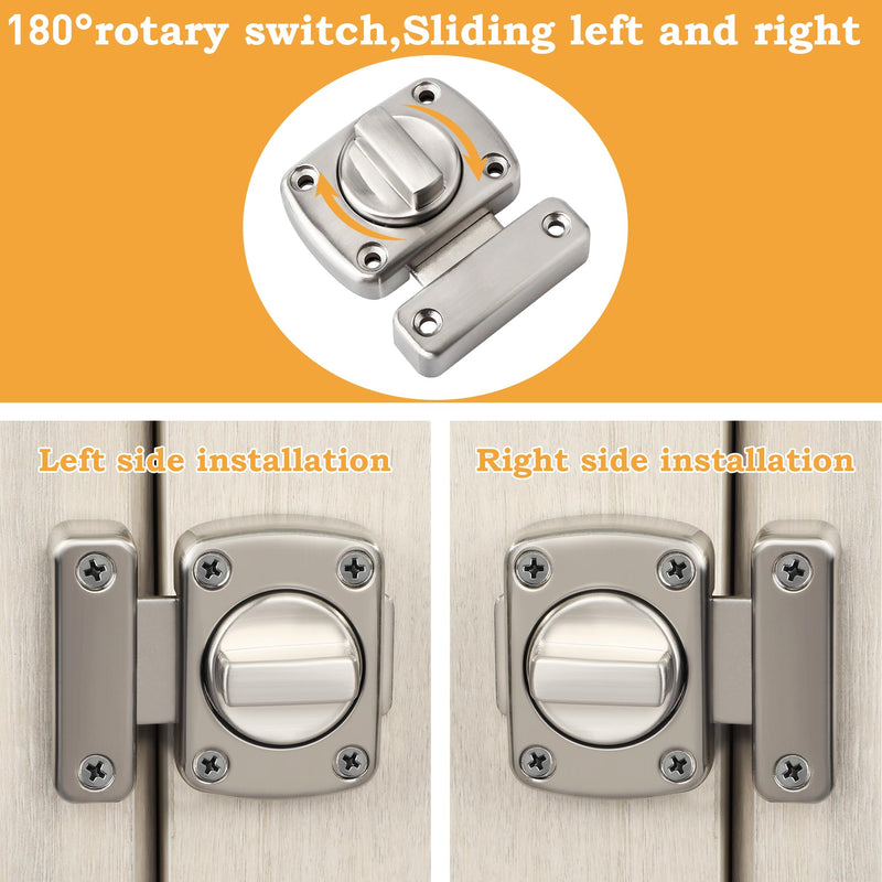 Alise Gate Latch Slide Bolt Latches Lock,Safety Double Sided Rotate Gate Hardware,Brushed Finish Medium Size Brushed