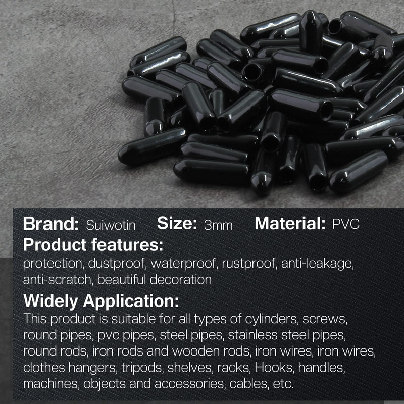 60PCS Round Rubber End Caps 1/8 inch/3mm Screw Thread Protectors Round Tube Bolt Cap Cover Black Vinyl Tube Caps (Black, 3mm Inner Dia) 1/8 inch (3mm)