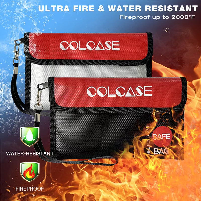 COLCASE Fireproof Money Bag(8.3x5 inches), 2 Pack Fireproof and Waterproof Cash Bag with Zipper, Fireproof Money Safe Pouch Envelope Container for Cash,Jewelry,Valuable,Passport