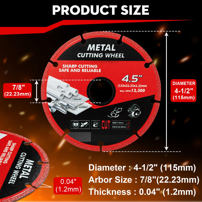 4-1/2 Inch Cut Off Wheels, Diamond Cutting Wheel for 7/8 Inch Arbor Angle Grinder, 4.5 Inch Metal Cutting Wheel with 5000+ Cuts on Rebar, Steel, Iron and INOX (1 Pcs) 115mm 1.0