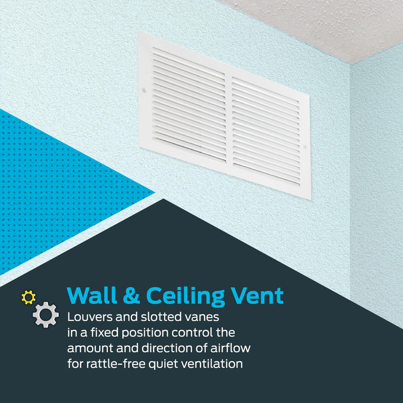 EZ-FLO 14 x 6 Inch (Duct Opening) Return Air Vent Cover for Wall or Ceiling, Solid Steel Return Air Grille, HVAC Vent Cover, White, 61628 14 in. x 6 in.