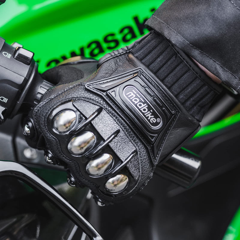 ILM Alloy Steel Touchscreen Bicycle Motorcycle Motorbike Powersports Racing Glove Black(Leather) Medium