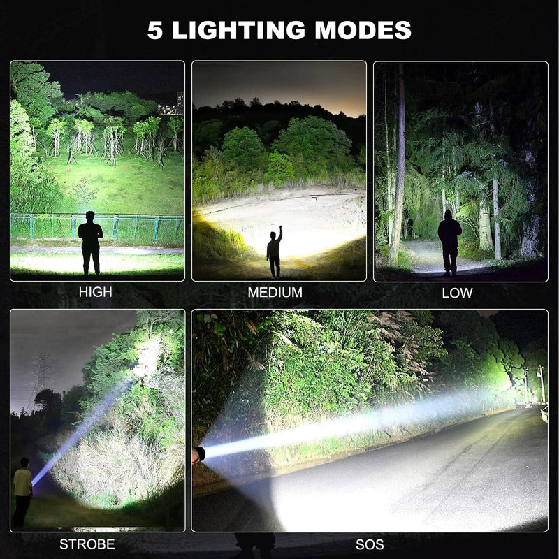 3 Pack Rechargeable LED Flashlights High Lumens, 90,000LM Super Bright Flashlight, Adjustable 5 Modes Powerful Flash Light with USB Cable, Waterproof Handheld Flashlight for Home Camping Emergencies
