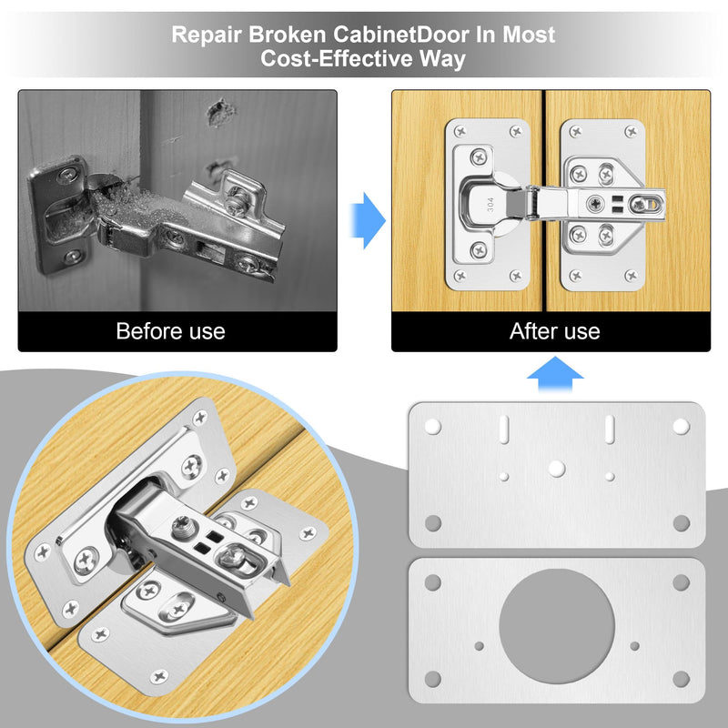 12-Pack Hinge Repair Kit - Cabinet Door Hinge Repair Plate Hinge Fixing Plate for Kitchen Cupboard Door Locker Cabinet Door Hinge Repair Brackets with Mounting