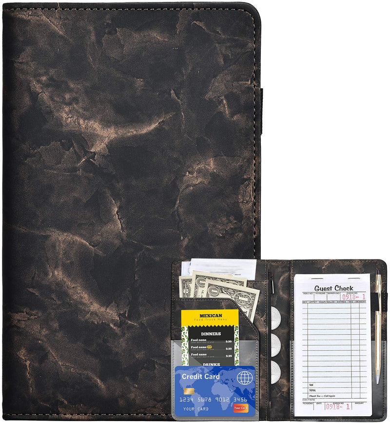 Server Books for Waitress - Marble Texture Leather Waiter Book Server Wallet with Zipper Pocket, Cute Waitress Book&Waitstaff Organizer with Money Pocket Fit Server Apron #1 Marble Texture Black Gold