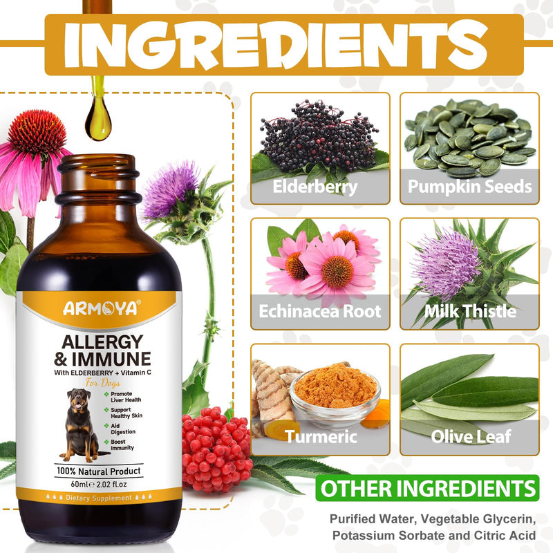Allergy Relief Drops for Dogs - Allergy and Immune - Immune Support Supplement - Dog Supplement - Natural Pet Supplement for Dog Allergy Relief with Turmeric & Milk Thistle - PawsPlanet Australia