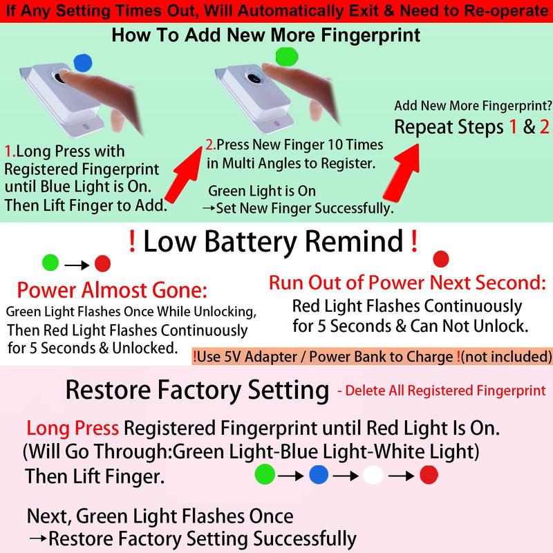 Fingerprint Refrigerator Cable Lock Childproof for Filing Cabinet Door Drawer Freezer, 90 Degree Window Locks French Fridge Latch RV Furniture Anchors Anti Tip, Adhesive/Drill, w/USB Key