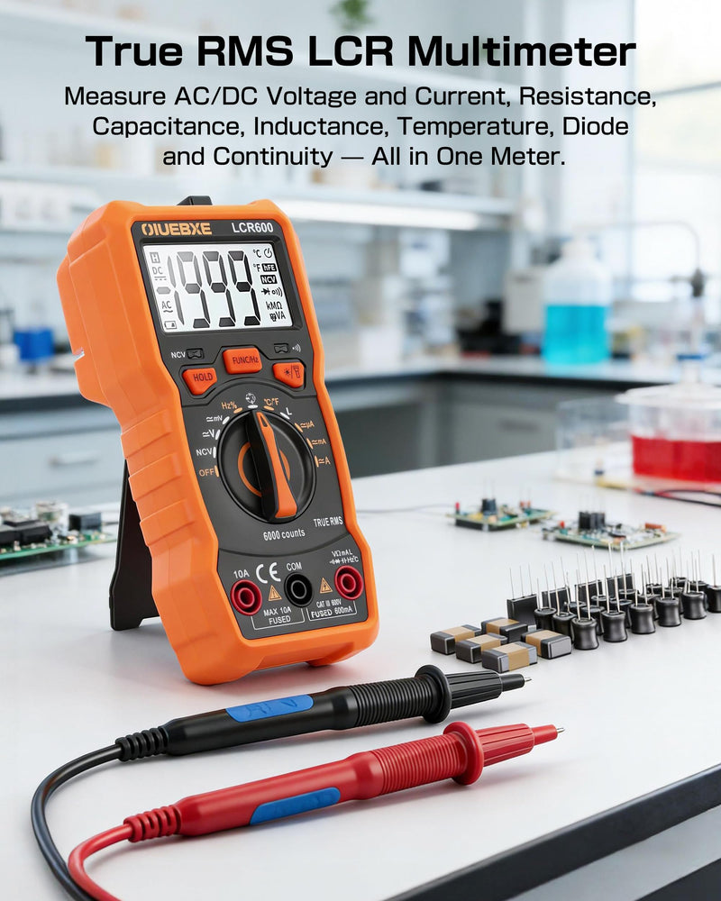 LCR600 Fast Testing Digital Multimeter with Inductance Meter, Auto-Ranging LCR Tester for DIY Electronics, AC/DC Voltage Current, Resistance, Capacitance, Frequency,Temperature