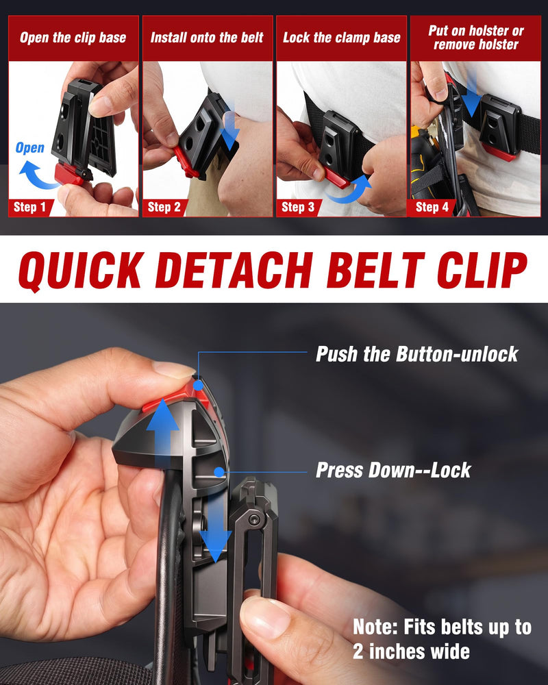 Drill Holster for Tool Belt, Heavy-Duty Impact Driver Tool Pouch with Belt Clip, 1680D Durable Tool Holster with Adjustable Strap for Handyman, Construction Workers, Electrician Drill holster