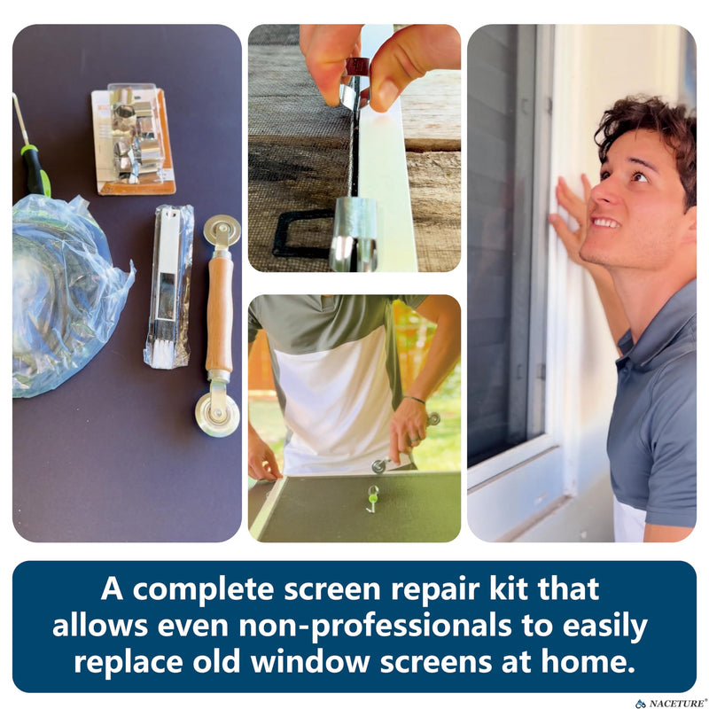 Screen Door Tool Kit - 20 Pieces Screen Installer Clips with Screen Rolling Tool and Removal Door Hook Screen Repair of Kit Mechanic Tools Set for Installing Window and Door Screens 4 In 1