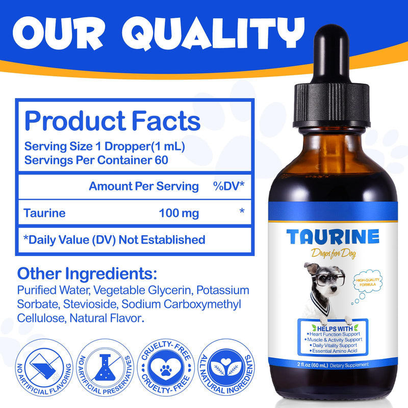 Taurine Liquid Supplement for Cats & Dogs, Pet Taurine Drops with Simple Daily Nutrition Formula, Easy-to-Mix Liquid for Daily Pet Wellness Support, 60 mL