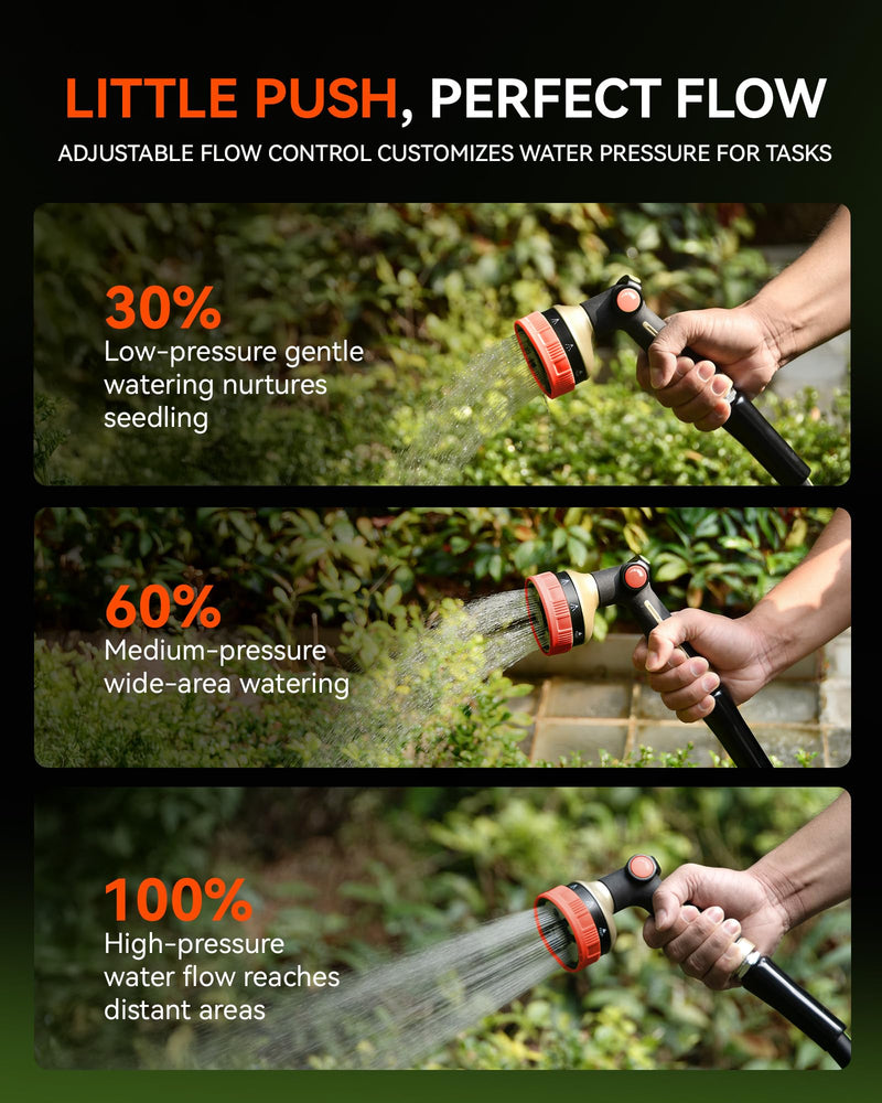 RAINPOINT Hose Sprayer Nozzle Heavy Duty - 8 Spray Patterns Garden Hose Nozzle with Adjustable Flow Control for Watering Plants, Washing Cars,Washing Pets, Thumb Control (Orange) Orange 1