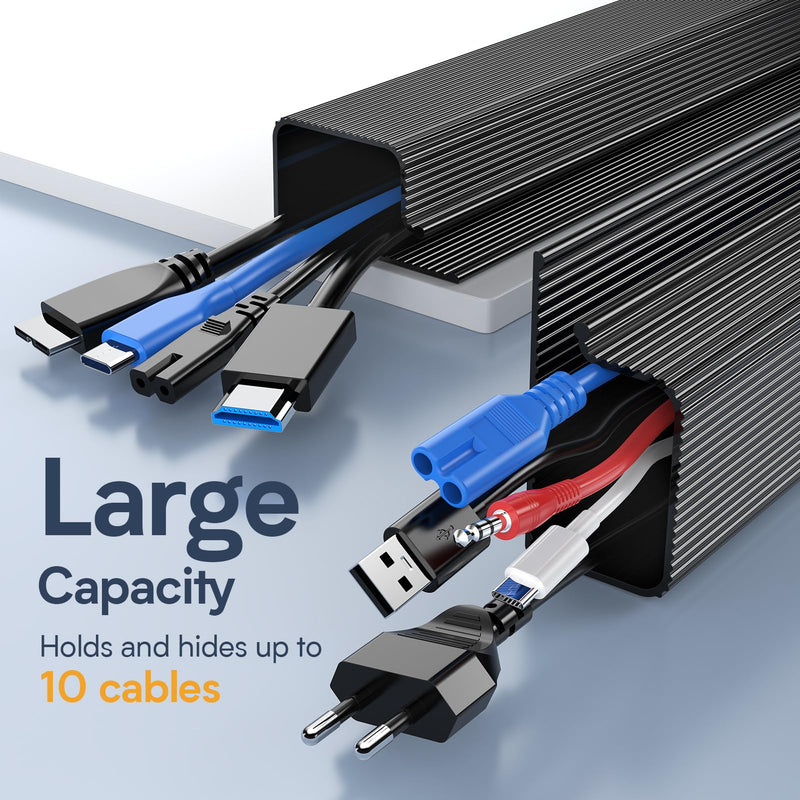 4 Pack Delamu Cable Management Under Desk- J Channel Cable Raceway, 62.8'' Cord Cover Hider- Self Adhesive Cord Cable Organizer for Desk Wire Management- Cable Management Tray, 4X15.7'', Black